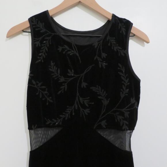 All That Jazz Womens Sz M Black Velvet Vintage Y2K Maxi Length Dress Sheer Waist - Picture 2 of 6